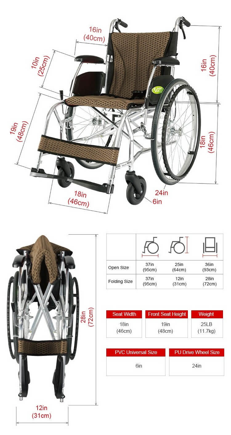 lightweight aluminum manual wheelchair sizes