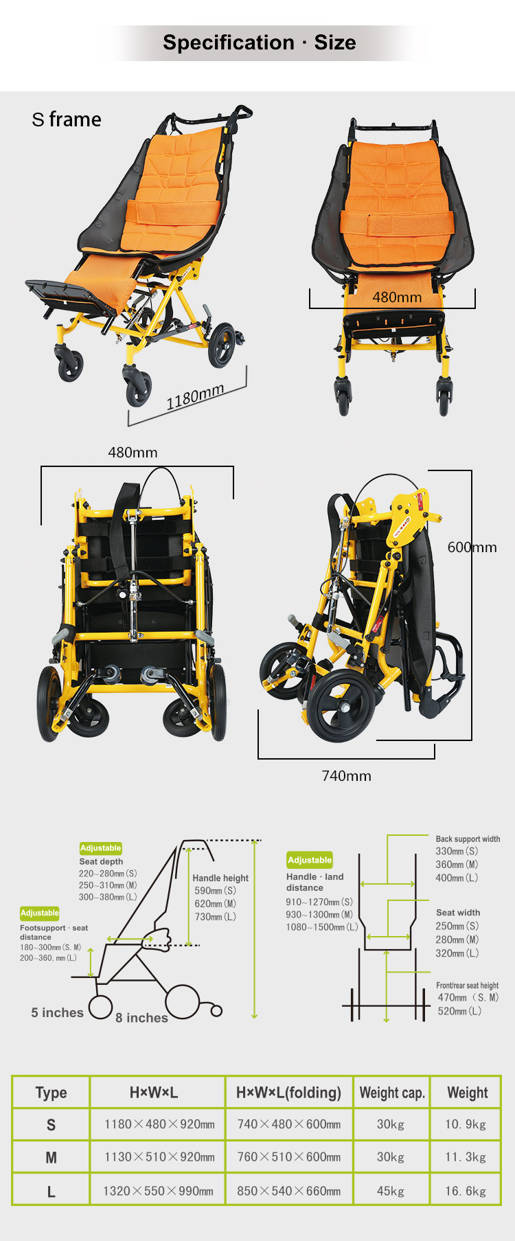 childrens wheelchair sizes