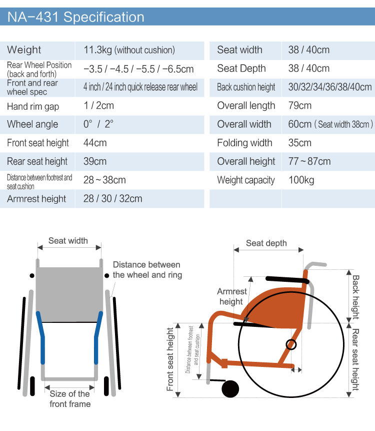 active wheelchair Product parameters